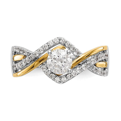 14K Two Tone Criss Cross (Holds 1/2 Carat (5.2mm) Round Center) 1/3 Diamond Semi Mount Engagement Ring