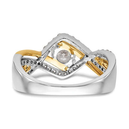 14K Two Tone Criss Cross (Holds 1/2 Carat (5.2mm) Round Center) 1/3 Diamond Semi Mount Engagement Ring