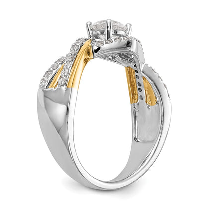 14K Two Tone Criss Cross (Holds 1/2 Carat (5.2mm) Round Center) 1/3 Diamond Semi Mount Engagement Ring