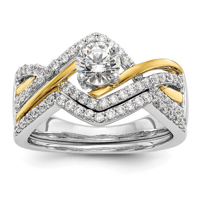 14K Two Tone Criss Cross (Holds 1/2 Carat (5.2mm) Round Center) 1/3 Diamond Semi Mount Engagement Ring