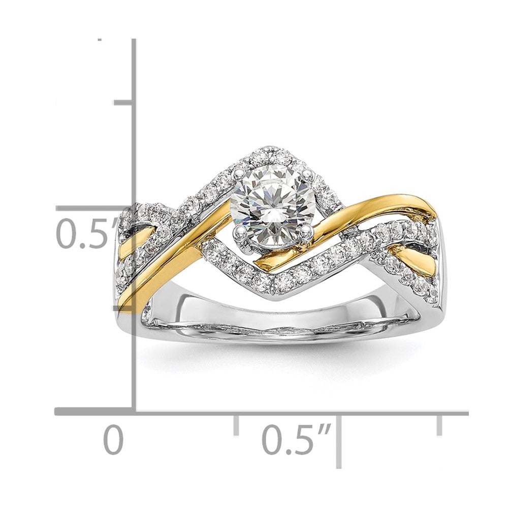 14K Two Tone Criss Cross (Holds 1/2 Carat (5.2mm) Round Center) 1/3 Diamond Semi Mount Engagement Ring