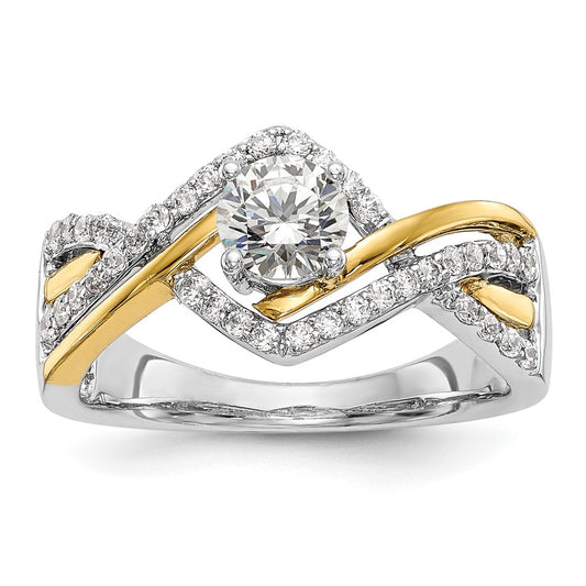 14K Two Tone Criss Cross (Holds 1/2 Carat (5.2mm) Round Center) 1/3 Diamond Semi Mount Engagement Ring