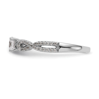 14kw Peg Set Simulated Diamond Criss Cross Engagement Ring