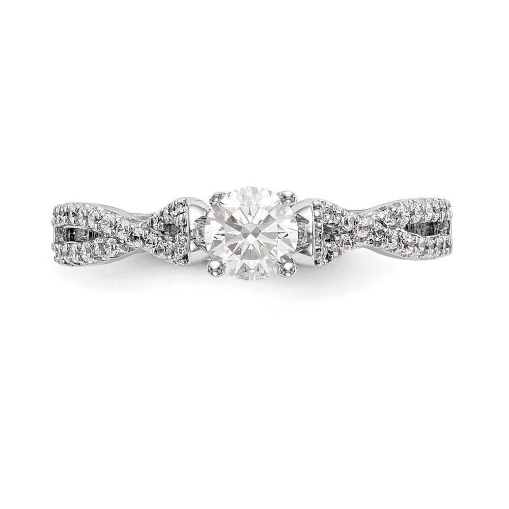 14kw Peg Set Simulated Diamond Criss Cross Engagement Ring