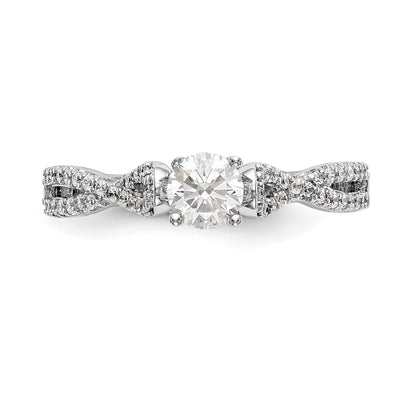 14kw Peg Set Simulated Diamond Criss Cross Engagement Ring