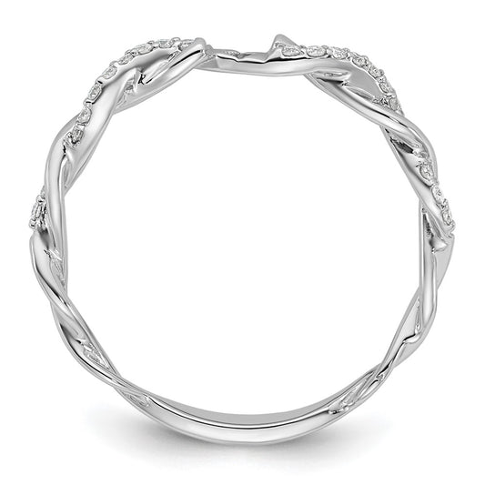 0.11ct. CZ Solid Real 14k White Gold Peg Set Criss-Cross Engagement Ring