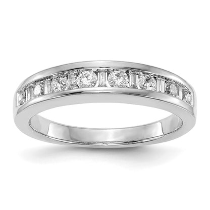 14K White Gold Channel Set 1/2 Carat Baguette/Round Diamond Complete Wedding Band