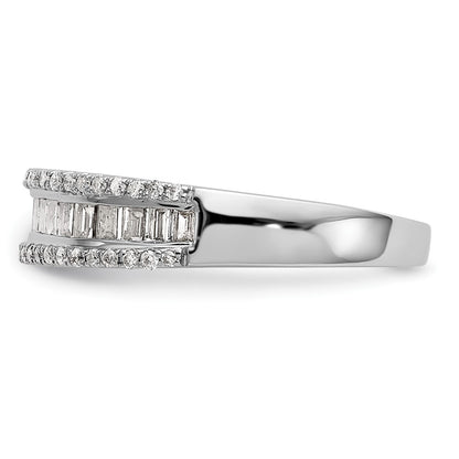14K White Gold 3/8 Carat Round/Baguette Diamond Complete Wedding Band