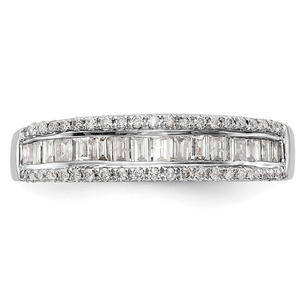 14K White Gold 3/8 Carat Round/Baguette Diamond Complete Wedding Band