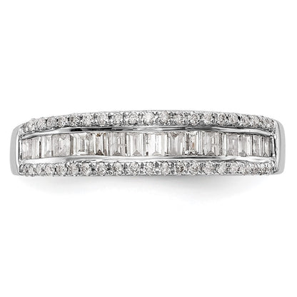 14K White Gold 3/8 Carat Round/Baguette Diamond Complete Wedding Band