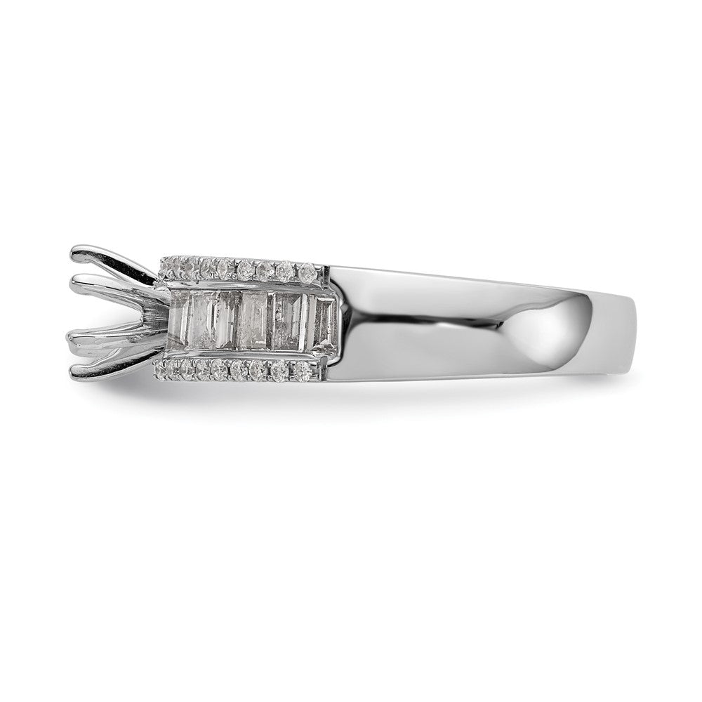14K White Gold Peg Set 3/4 Carat Round/Baguette Diamond Semi Mount Engagement Ring