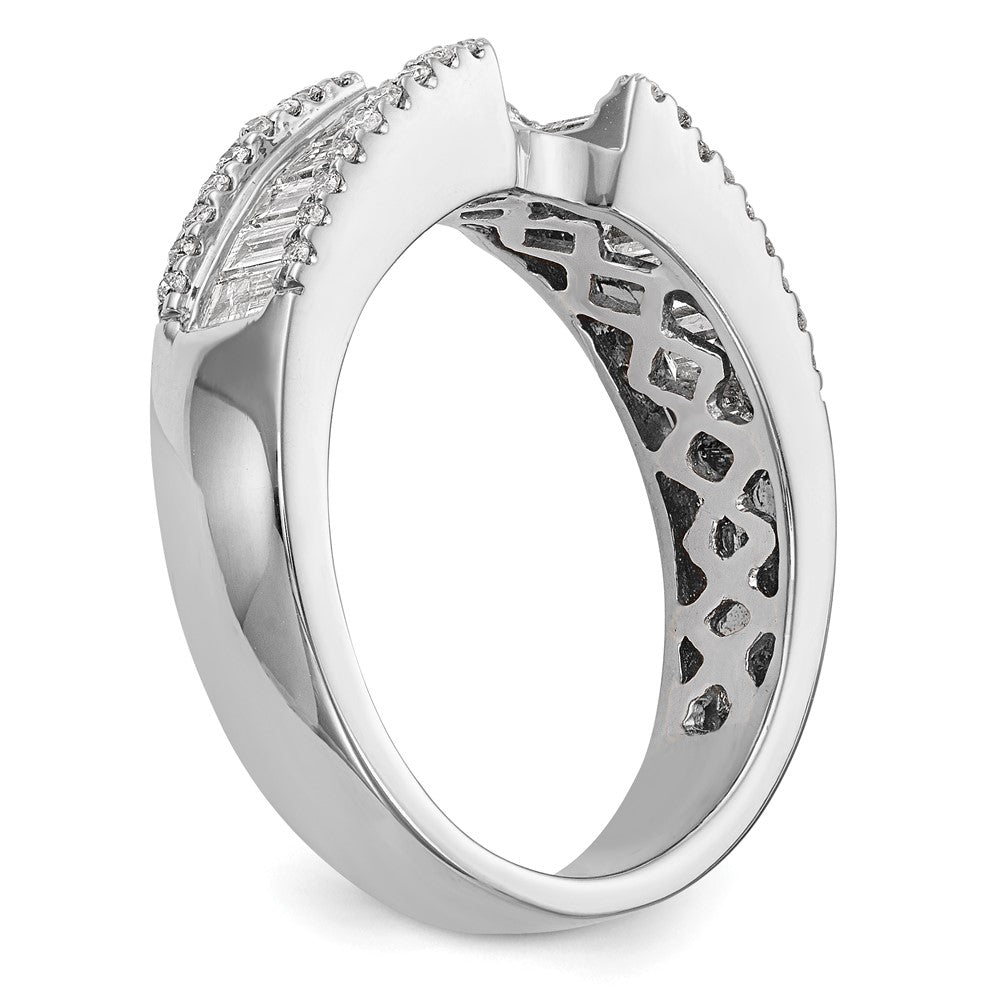 14K White Gold Peg Set 3/4 Carat Round/Baguette Diamond Semi Mount Engagement Ring