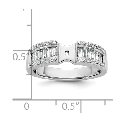 14K White Gold Peg Set 3/4 Carat Round/Baguette Diamond Semi Mount Engagement Ring