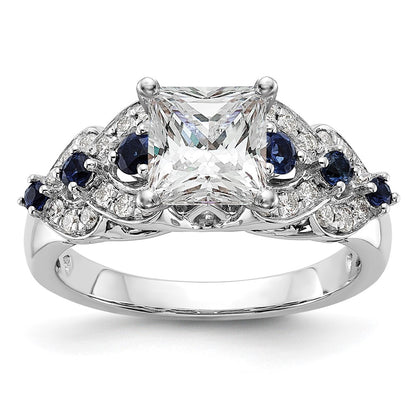 14k White Gold 1/4 Ct. Lab Grown Diamond VS/SI+ G+ and Lab Created Blue Sapphire Peg Set Engagement Ring