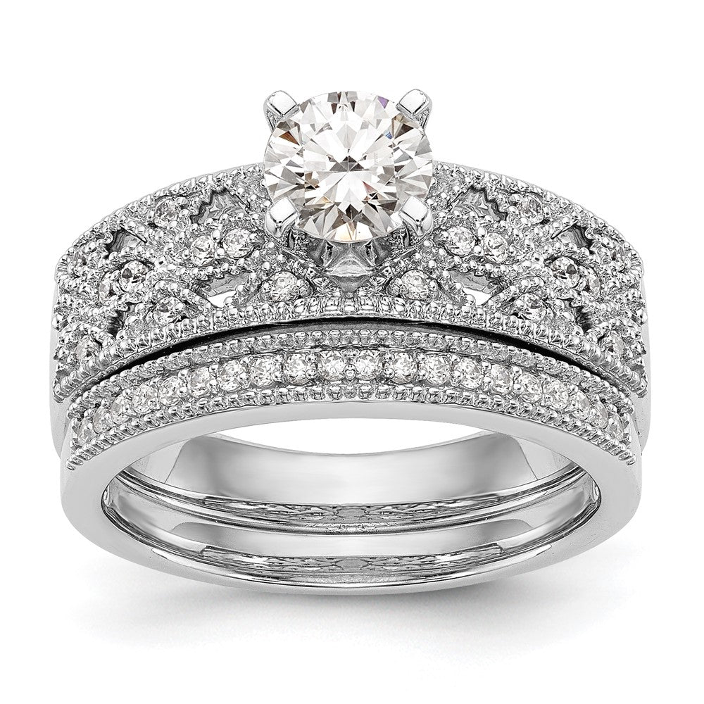 0.10ct. CZ Solid Real 14K White Gold Peg Set Engagement Ring