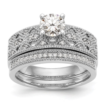 0.10ct. CZ Solid Real 14K White Gold Peg Set Engagement Ring