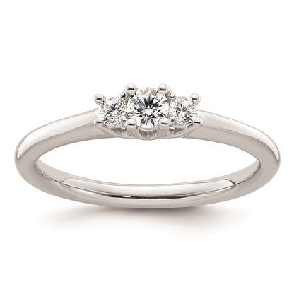 0.13ct. CZ Solid Real 14K White Gold 3-Stone Engagement Ring