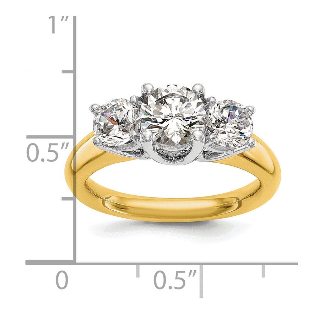 0.13ct. CZ Solid Real 14K Two-tone 3-Stone Engagement Ring