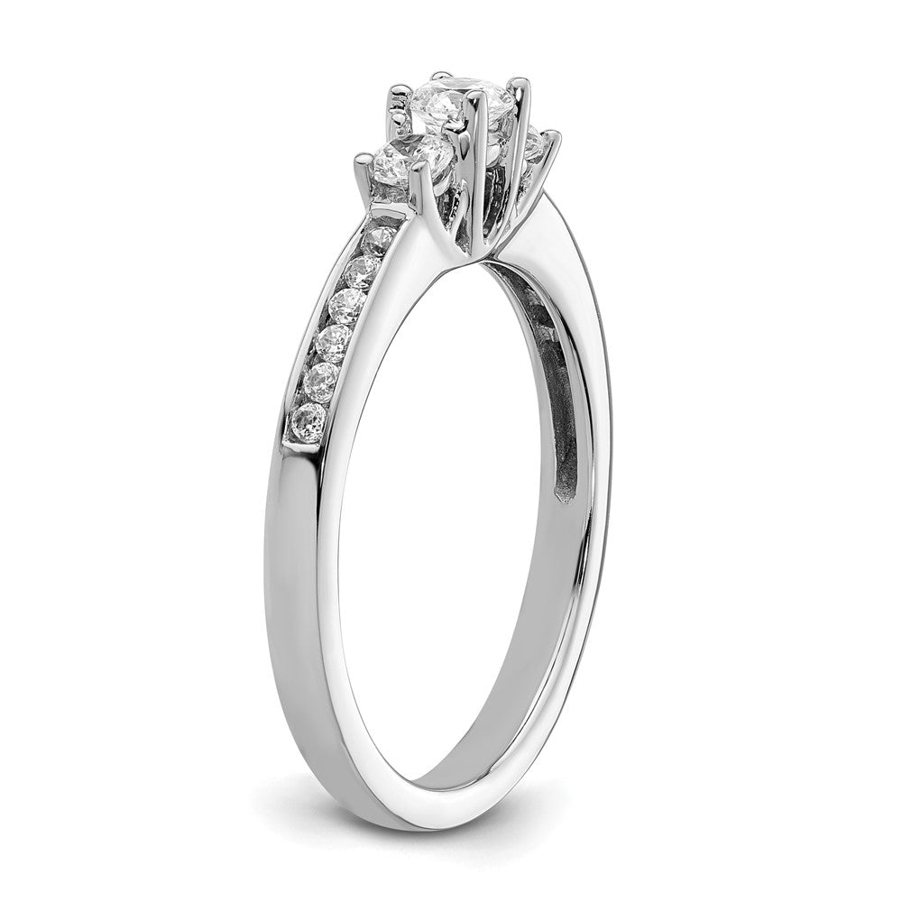 0.13ct. CZ Solid Real 14K White Gold 3-Stone Engagement Ring