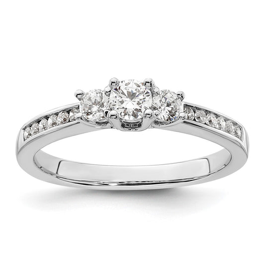 0.13ct. CZ Solid Real 14K White Gold 3-Stone Engagement Ring