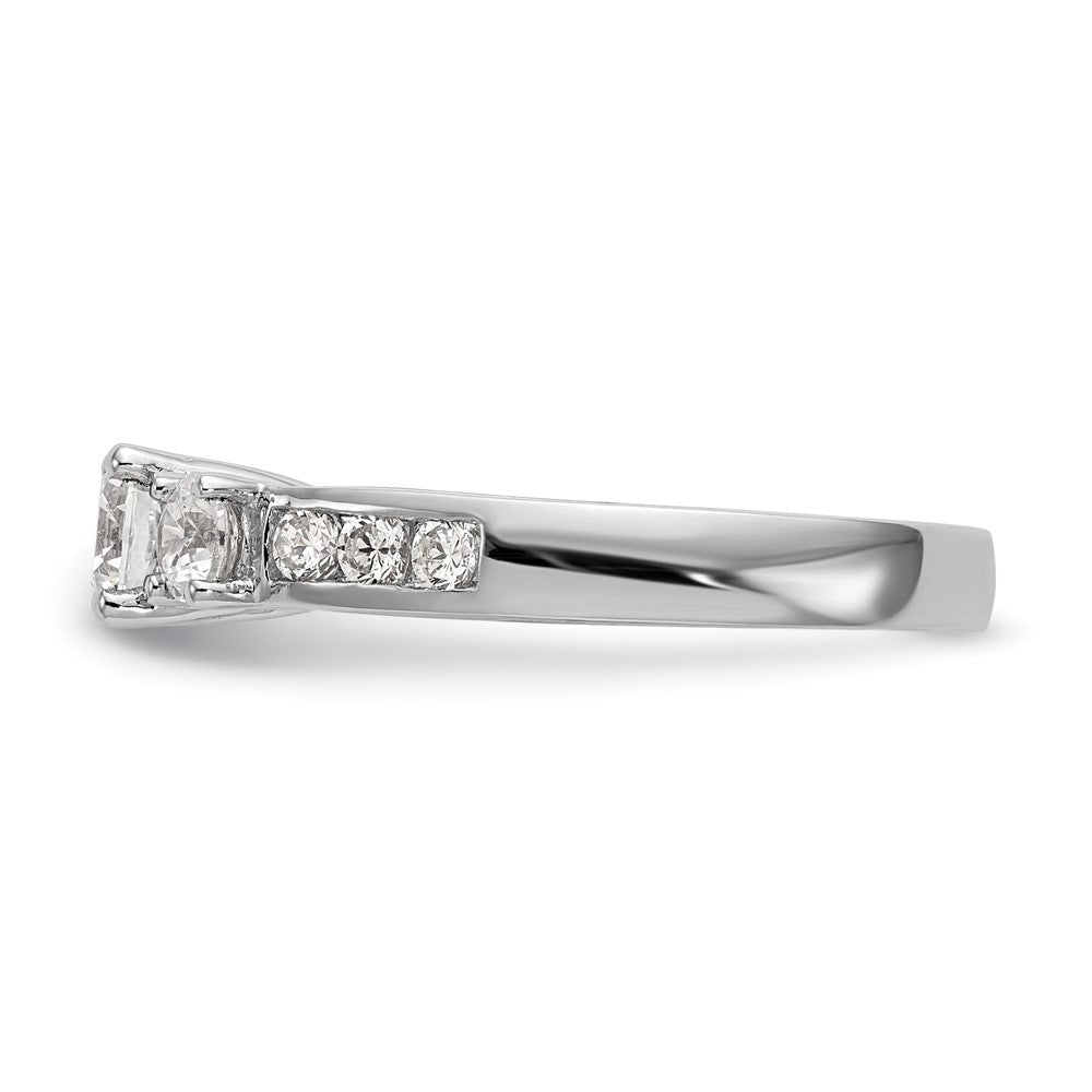 14K White Gold 1 Carat Lab Grown Diamond Vs/Si+ G+ Round Complete Three Stone Engagement Ring