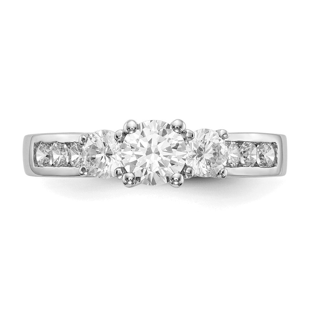 14K White Gold 1 Carat Lab Grown Diamond Vs/Si+ G+ Round Complete Three Stone Engagement Ring