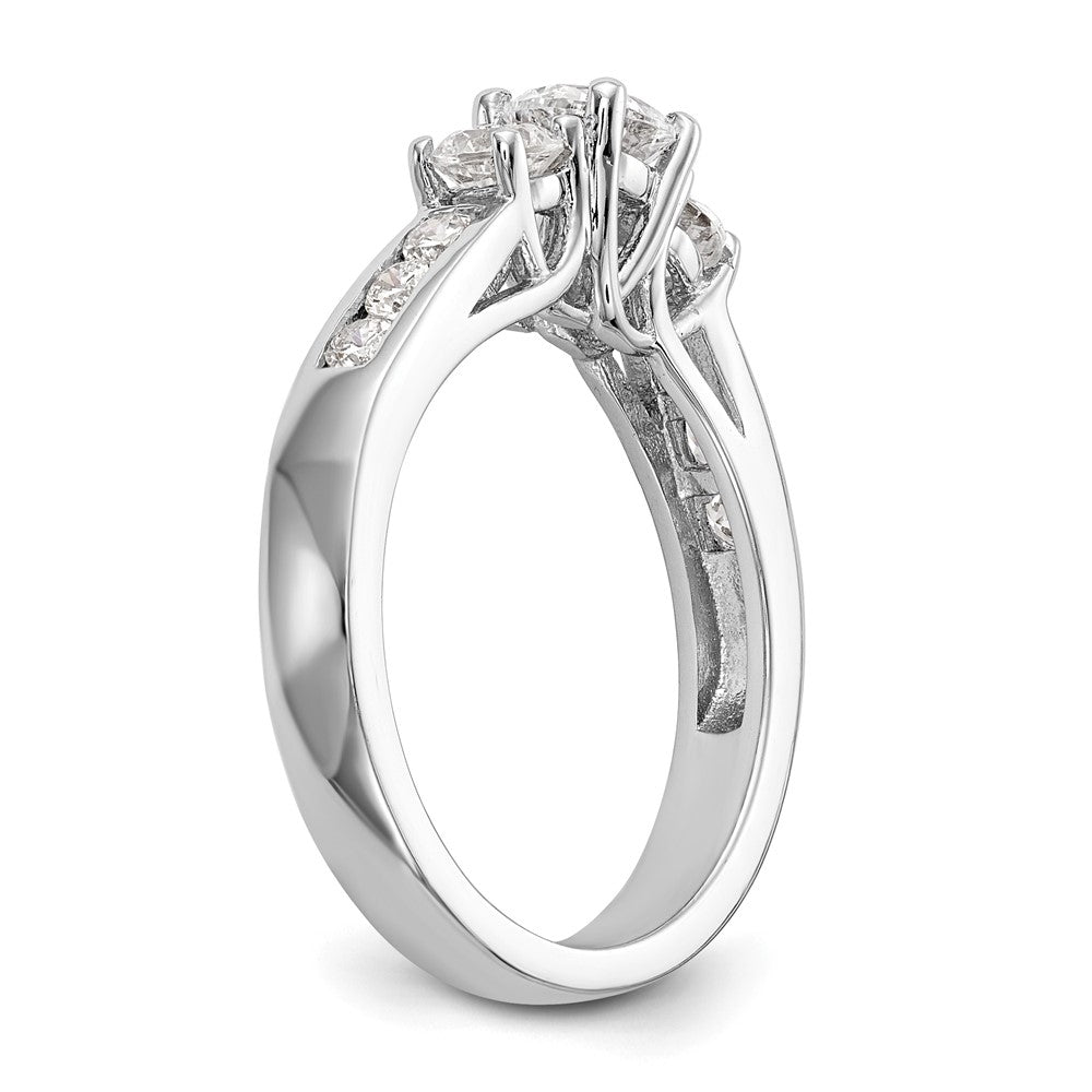 14K White Gold 1 Carat Lab Grown Diamond Vs/Si+ G+ Round Complete Three Stone Engagement Ring