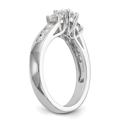 14K White Gold 1 Carat Lab Grown Diamond Vs/Si+ G+ Round Complete Three Stone Engagement Ring