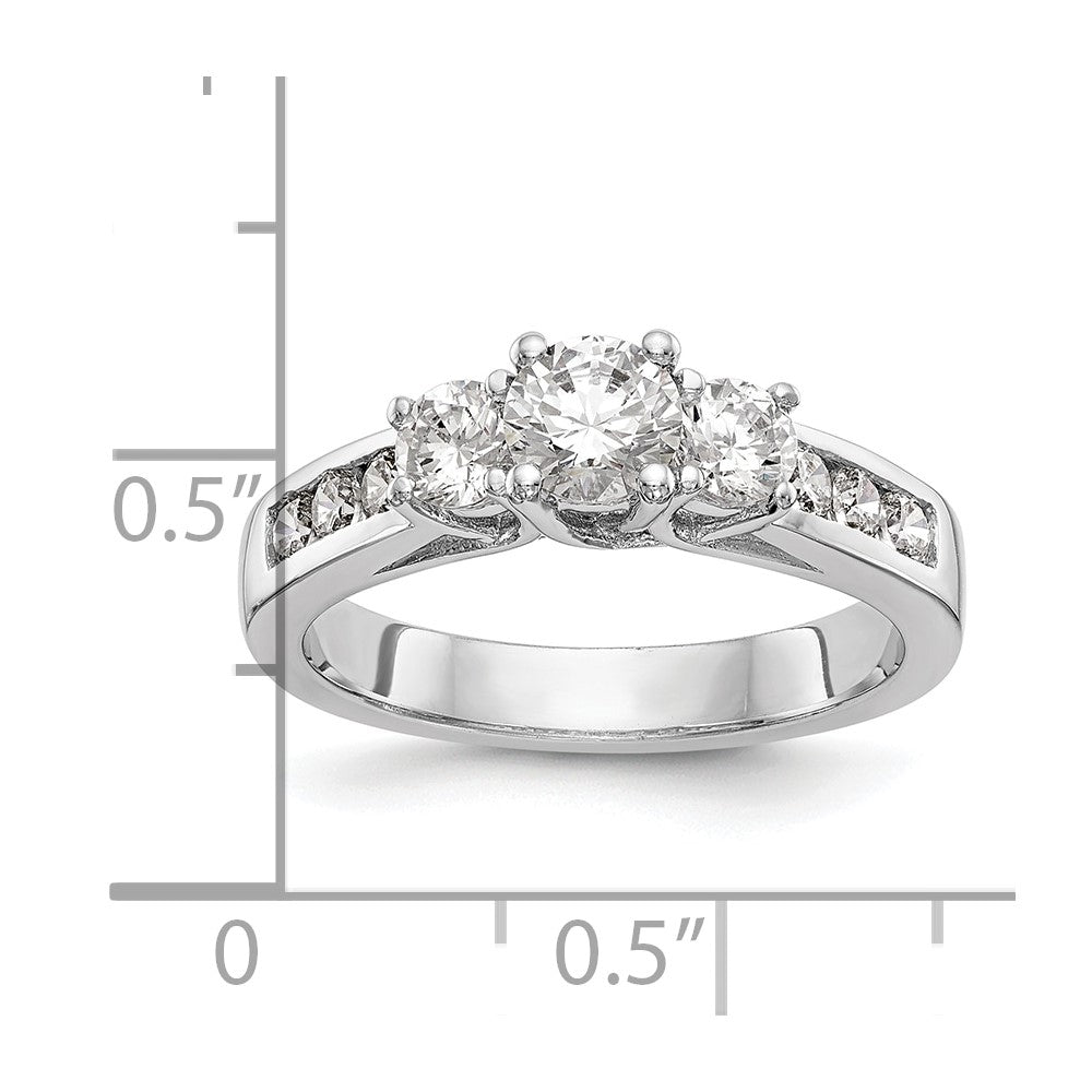 14K White Gold 1 Carat Lab Grown Diamond Vs/Si+ G+ Round Complete Three Stone Engagement Ring
