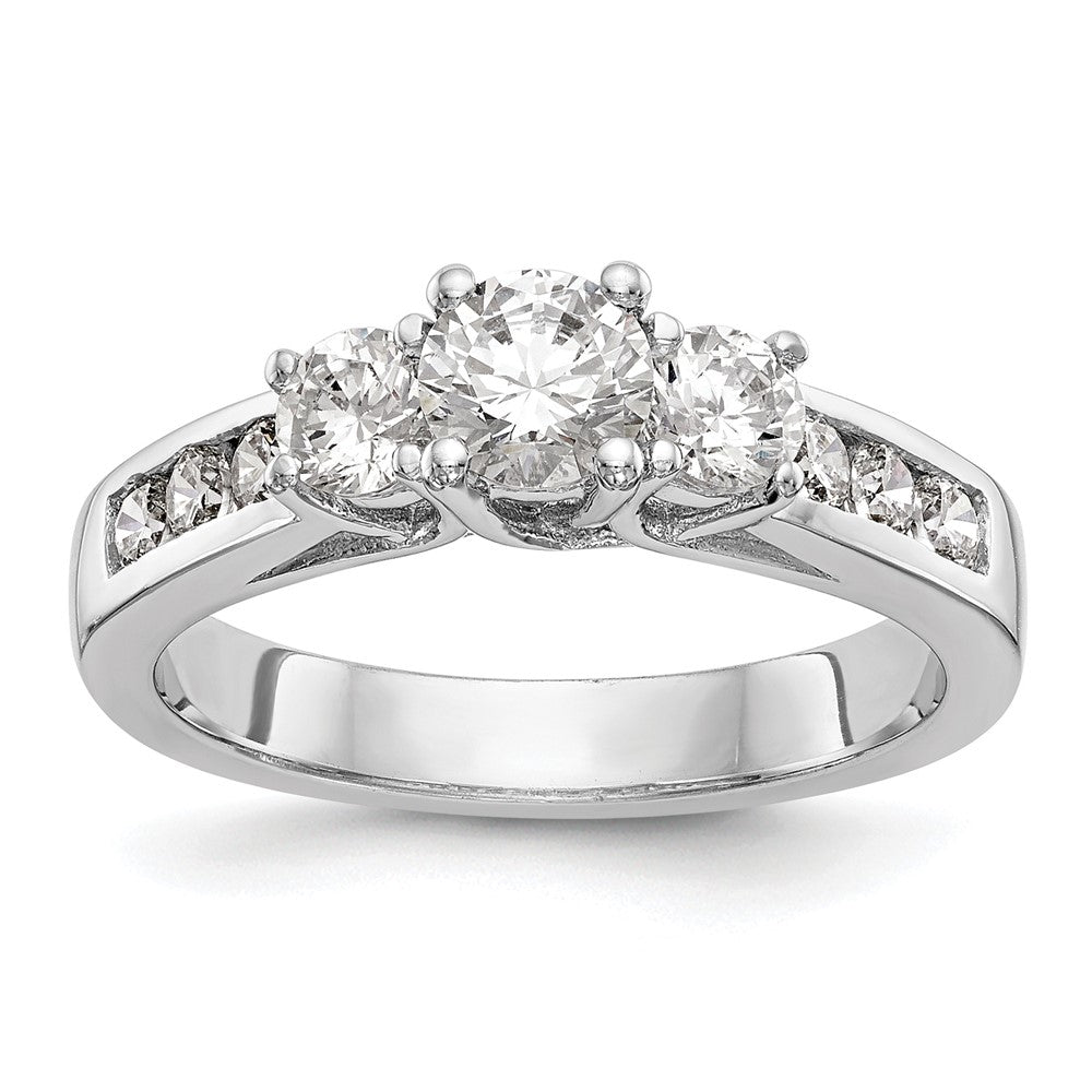 14K White Gold 1 Carat Lab Grown Diamond Vs/Si+ G+ Round Complete Three Stone Engagement Ring