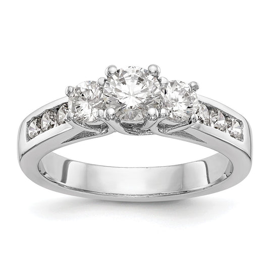 14K White Gold 1 Carat Lab Grown Diamond Vs/Si+ G+ Round Complete Three Stone Engagement Ring