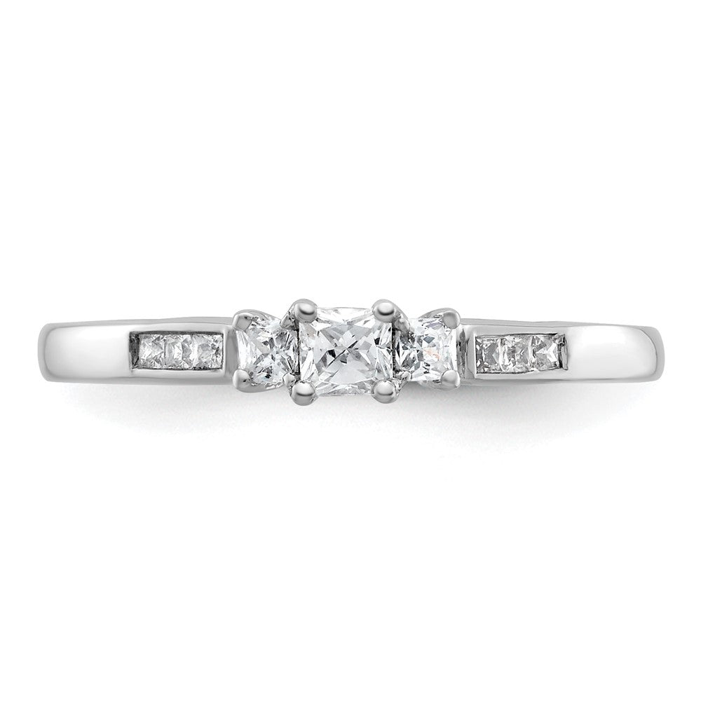 0.16ct. CZ Solid Real 14K White Gold 3-Stone Engagement Ring