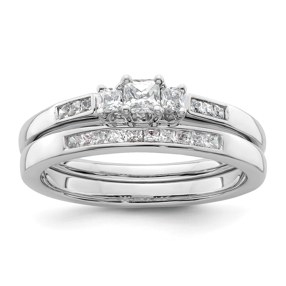 0.16ct. CZ Solid Real 14K White Gold 3-Stone Engagement Ring