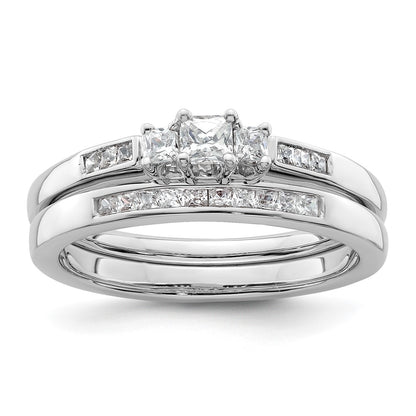 0.16ct. CZ Solid Real 14K White Gold 3-Stone Engagement Ring