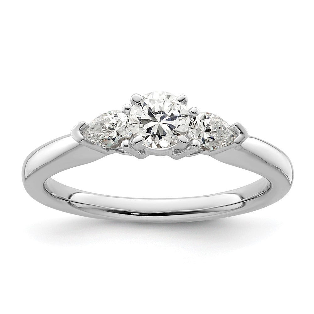 14K White Gold 3 Stone Peg Set Center Pear Diamond Semi Mount Engagement Ring