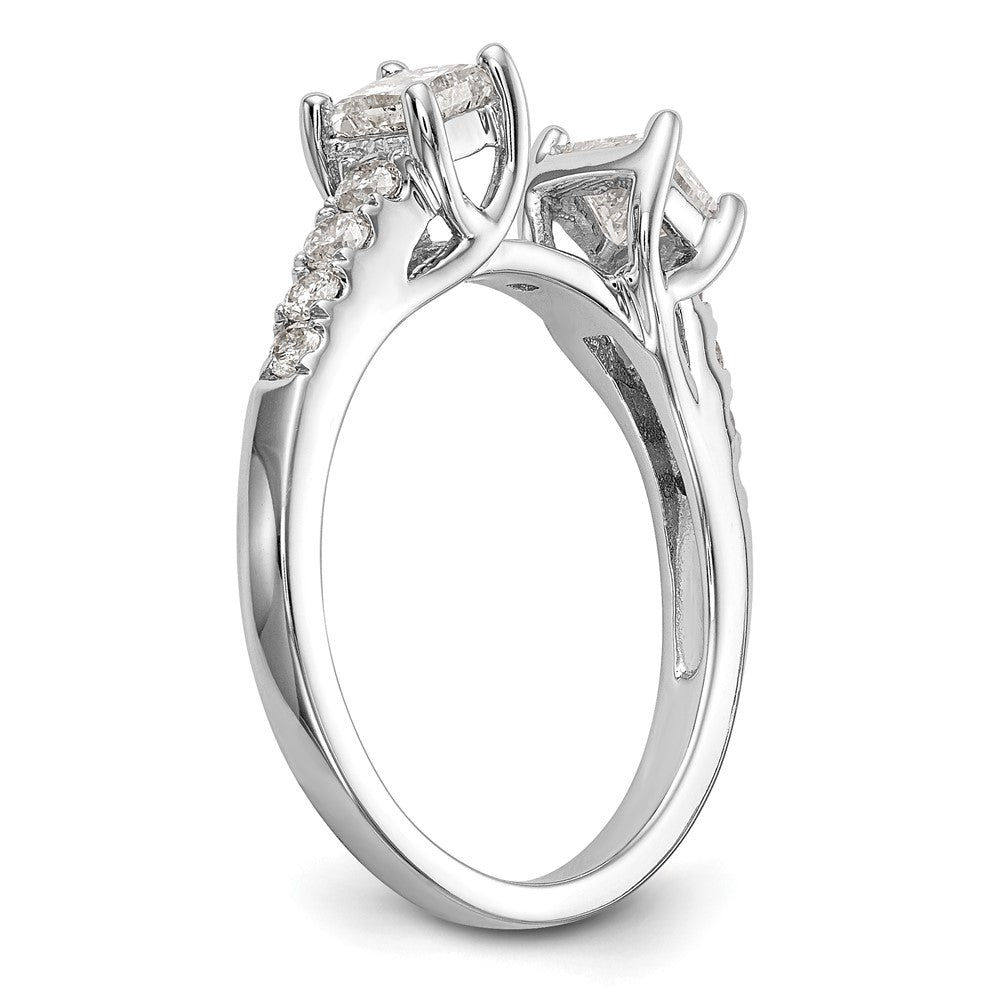 14K White Gold 3 Stone Plus Peg Set Center Semi Mount Princess Diamond Engagement Ring