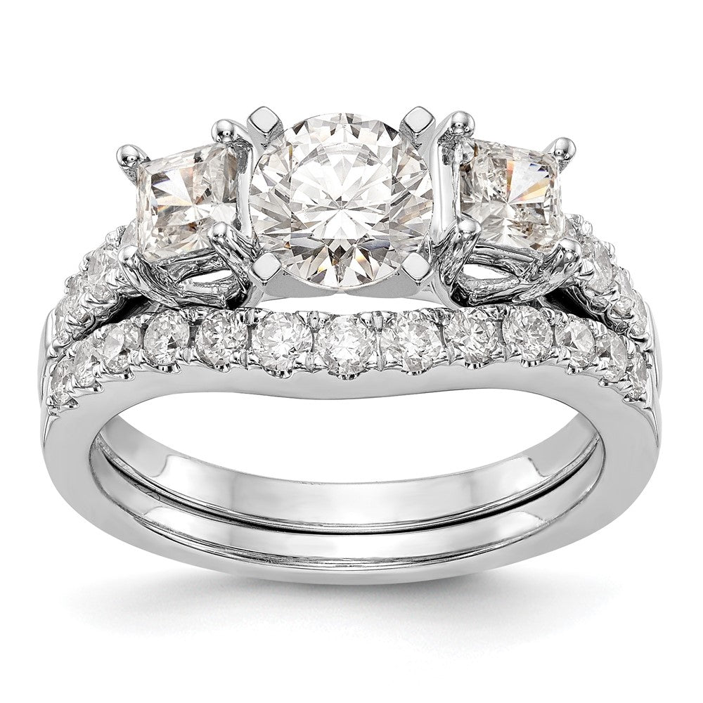 14K White Gold 3 Stone Plus Peg Set Center Semi Mount Princess Diamond Engagement Ring