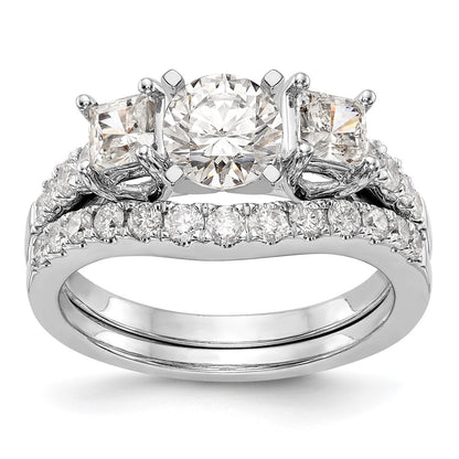 14K White Gold 3 Stone Plus Peg Set Center Semi Mount Princess Diamond Engagement Ring