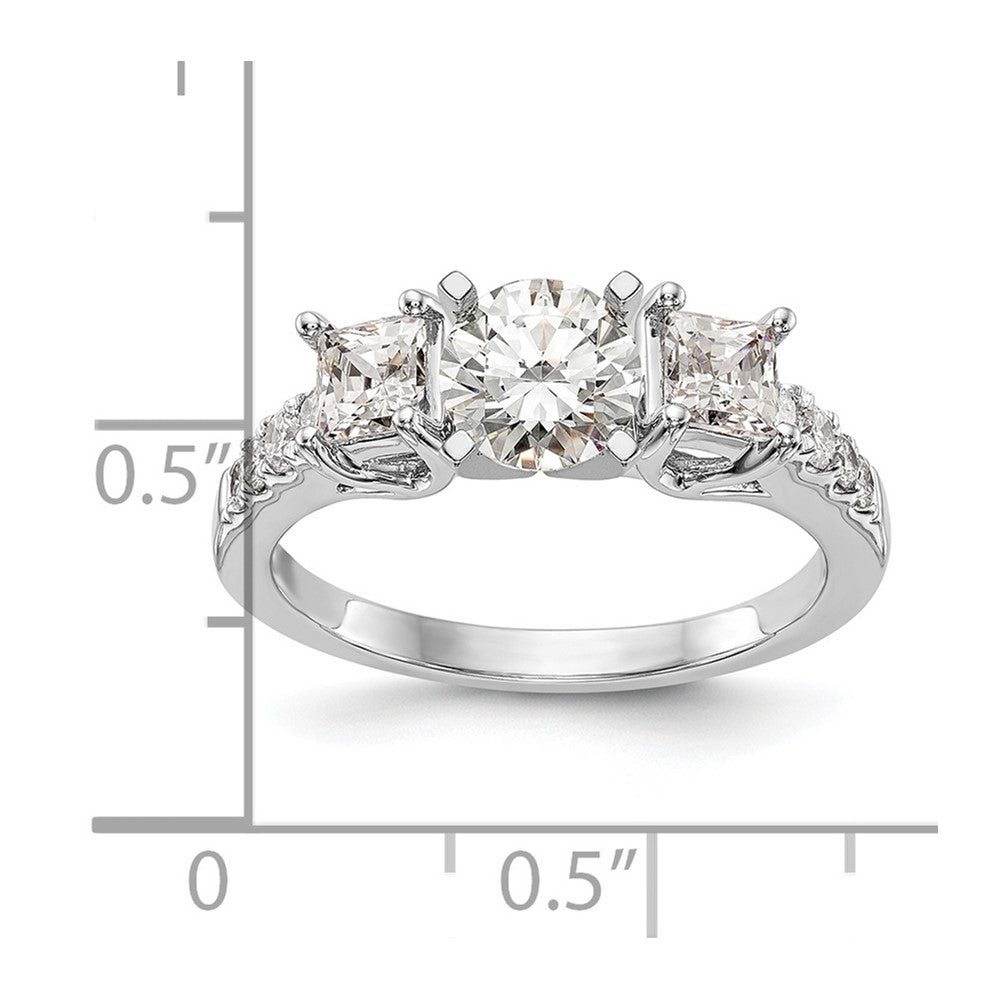 14K White Gold 3 Stone Plus Peg Set Center Semi Mount Princess Diamond Engagement Ring