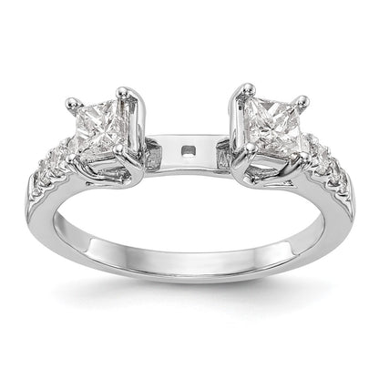 14K White Gold 3 Stone Plus Peg Set Center Semi Mount Princess Diamond Engagement Ring