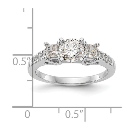 14K White Gold 3 Stone Plus Peg Set Center Princess Diamond Semi Mount Engagement Ring