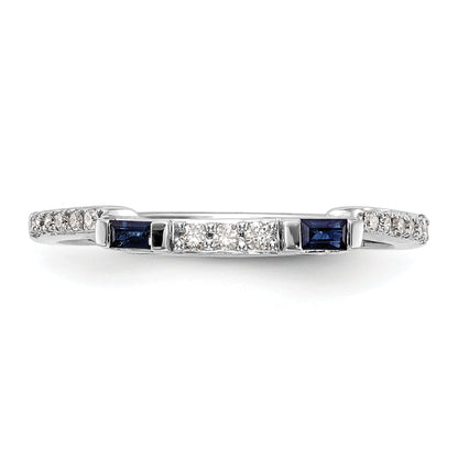14K White Gold 1/10 Carat Diamond And Sapphire Complete Wedding Band