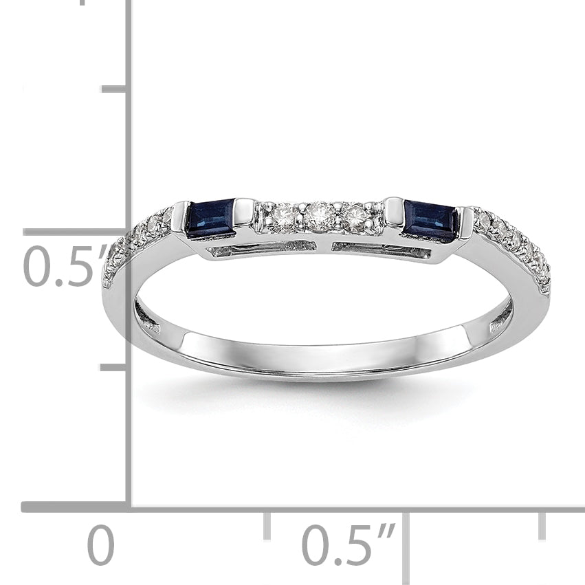 14K White Gold 1/10 Carat Diamond And Sapphire Complete Wedding Band