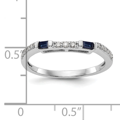 14K White Gold 1/10 Carat Diamond And Sapphire Complete Wedding Band