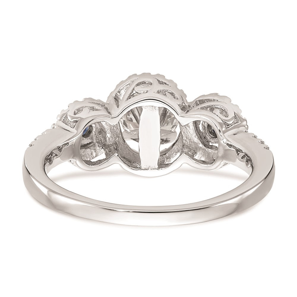 14K White Gold Blue And Diamond Semi Mount Including 2 Sapphire Side Stones Engagement Ring