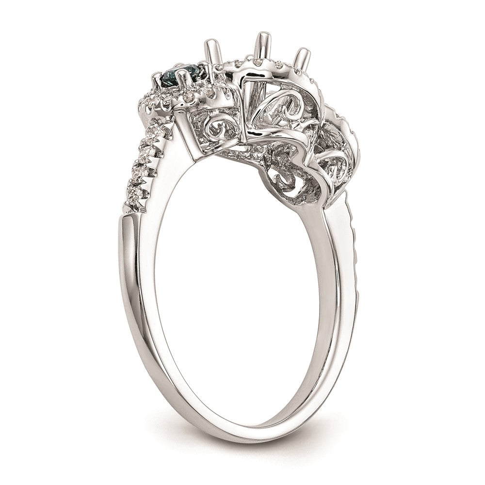 14K White Gold Blue And Diamond Semi Mount Including 2 Sapphire Side Stones Engagement Ring