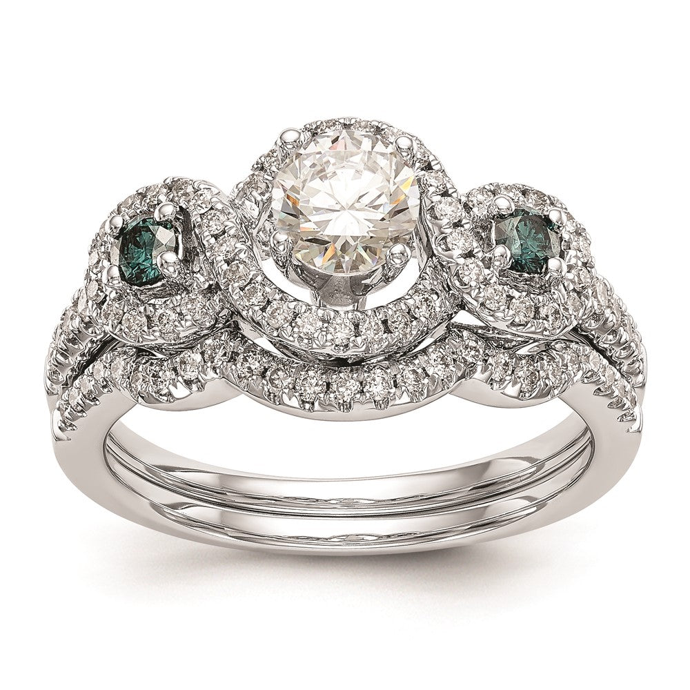 14K White Gold Blue And Diamond Semi Mount Including 2 Sapphire Side Stones Engagement Ring