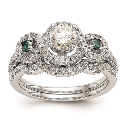 14K White Gold Blue And Diamond Semi Mount Including 2 Sapphire Side Stones Engagement Ring