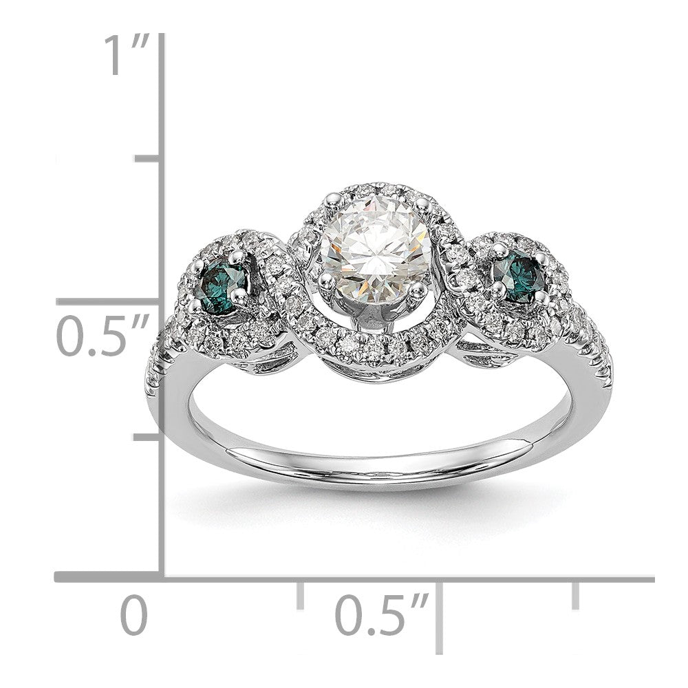 14K White Gold Blue And Diamond Semi Mount Including 2 Sapphire Side Stones Engagement Ring