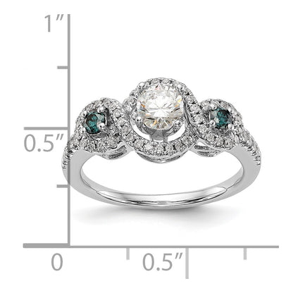 14K White Gold Blue And Diamond Semi Mount Including 2 Sapphire Side Stones Engagement Ring